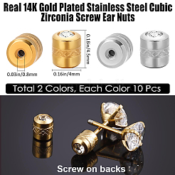 20 шт. 2-цветные гайки для ушей из нержавеющей стали 304 с микропаве из прозрачного кубического циркония&nbsp;EJEW-BBC0001-68