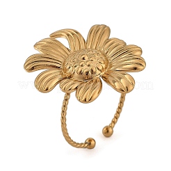 Кольцо-манжета из нержавеющей стали 304 с цветком для женщин&nbsp;RJEW-M049-04G