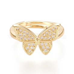 Регулируемые латунные кольца с прозрачным кубическим цирконием&nbsp;RJEW-M133-04G