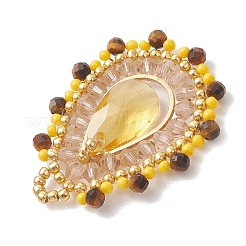 Подвески из натурального тигрового глаза ограненных круглых кристаллов и стеклянного бисера.&nbsp;PALLOY-MZ01218-03