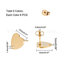 30 шт. 5 цвета в форме сердца с вакуумным покрытием PVD из нержавеющей стали 304&nbsp;EJEW-UN0001-63