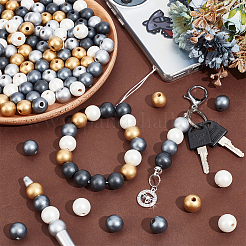 150 шт. 5 цвета расписные европейские бусины из натурального дерева&nbsp;WOOD-PH0003-16