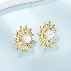 Серьги-гвоздики из прозрачного кубического циркония с микропаве из латуни.&nbsp;EJEW-K324-02G