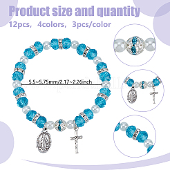 9 шт. 4 стильных браслета из сплава с овалом и крестом и подвеской в виде Иисуса&nbsp;BJEW-GO0001-35