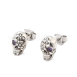 Серьги-гвоздики из стерлингового серебра с кубическим цирконием на Хэллоуин&nbsp;EJEW-P327-01C-AS