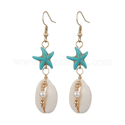 Серьги-подвески из синтетических бирюзовых бусин в форме ракушки&nbsp;EJEW-JE06398-01