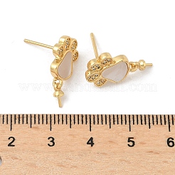 Латунные микрофибриллы с фианитами и ракушками в виде сережек-гвоздиков&nbsp;KK-Z115-02G
