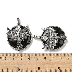 Плоские круглые подвески из натурального обсидиана&nbsp;G-F766-05AS-01