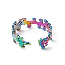 Ионное покрытие (ip) 304 нержавеющая сталь листовидная ветка обертка открытое кольцо-манжета для женщин&nbsp;RJEW-C045-20M