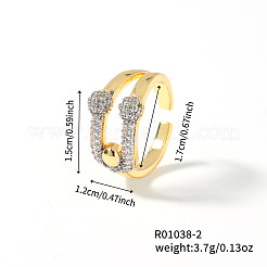 Элегантные геометрические латунные кольца-манжеты с микропаве из кубического циркония для женщин&nbsp;ED4518-2