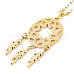 Женские подвески в стиле бохо из плетеной сетки/паутинки с перьями 201 из нержавеющей стали&nbsp;NJEW-G087-06G