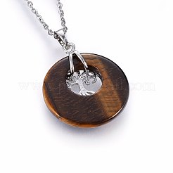 Плоские круглые подвески из натурального тигрового глаза&nbsp;G-I357-A04