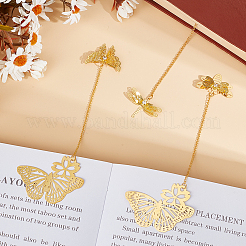 3 шт. 3 стиля бабочка и бабочка и стрекоза филигранная латунная закладка с цепочками&nbsp;AJEW-SC0002-93G