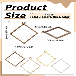24 шт. 3-цветная стойка с покрытием из сплава в форме ромба с открытой задней частью&nbsp;FIND-LP0004-79