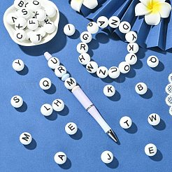 1 набор из 26 белых круглых силиконовых бусин с буквами&nbsp;ST-CJ0041-010