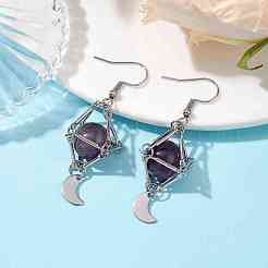 Болтающийся серьги природный аметист&nbsp;EJEW-JE05600-03