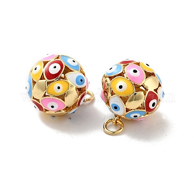 Круглые подвески с эмалью из латуни с дурным глазом KK-G419-15G-06-1