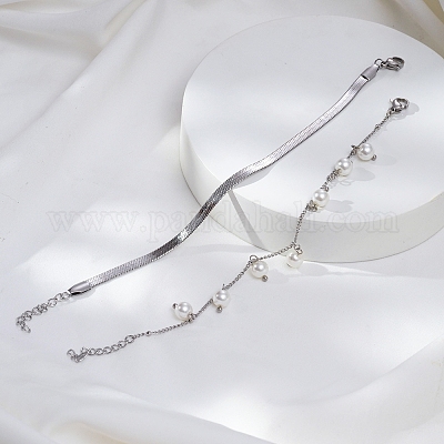 Модные двухслойные браслеты из нержавеющей стали с цепочками в елочку и панцирным плетением TF4640-1-1