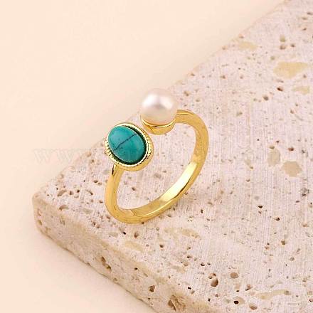 Кольца-манжеты из натурального пресноводного жемчуга с синтетической бирюзой WGDDA1E-05-1