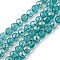 Transparent Electroplate Glass Beads Strands, Faceted(96 Facets), Round, Half Plated, Teal, 7.5~8x7mm, Hole: 1.2mm, about 68~70pcs/strand, 19.68~20.07 inch(50~51cm)