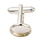 Flat Round Brass Cuff Settings, Blank Cufflink Bezel Tray for Apparel Accessories, Silver, Tray: 12mm, 25x14mm