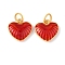 Brass Enamel Pendants, Heart Charms, Long-Lasting Plated, Lead Free & Cadmium Free, Real 24K Gold Plated, with Jump Ring, Red, 11x12x3.5mm, Hole: 3mm