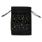 Velvet Packing Pouches Drawstring Bags, Rectangle with Moon & Star Pattern, Black, 18x13x0.65cm
