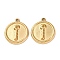 304 Stainless Steel Pendants, Flat Round, Ion Plating(IP), Real 18K Gold Plated, Key, 18x16x2.5mm, Hole: 1mm