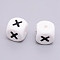 Silicone Beads, Cube with Letter.X, White, 12x12x12mm, Hole: 2mm