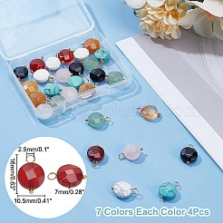 14 шт. 7 стиля плоских круглых граненых подвесок из натуральных и синтетических драгоценных камней&nbsp;PALLOY-AR00010