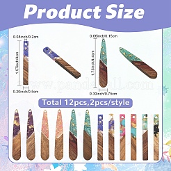 12шт 6 стиля подвески из прозрачной смолы и орехового дерева&nbsp;RESI-YW0002-13