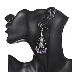 Серьги-подвески из натурального аметиста в форме капли&nbsp;EJEW-JE06762