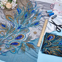 2 шт. 2 стиля полиэстеровая вышивка в форме павлиньего пера&nbsp;PATC-MA0001-35