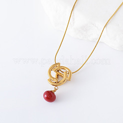 3 шт. французский узел из нержавеющей стали с красным круглым кулоном для женщин&nbsp;OY1105