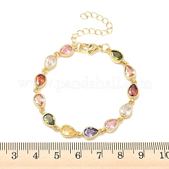 Браслеты-цепочки в форме капли из латуни с инкрустацией кубическим цирконием для женщин&nbsp;BJEW-P385-06G