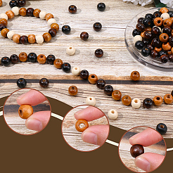 300 шт. 6-х цветные крашеные бусины из натурального дерева&nbsp;WOOD-PA0001-11
