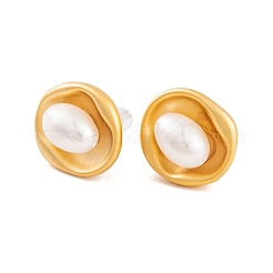 Плоские круглые женские серьги-гвоздики из латуни и пресноводного жемчуга&nbsp;LS-EJEW-G391-04MG