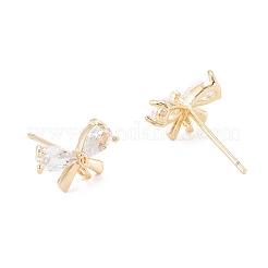 Латунные микро-паве прозрачные серьги-гвоздики из циркония&nbsp;X-KK-D063-15G