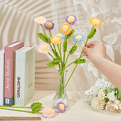 12шт 4 цвета крючком хлопковые цветочные украшения с железной проволокой&nbsp;AJEW-FG0002-93