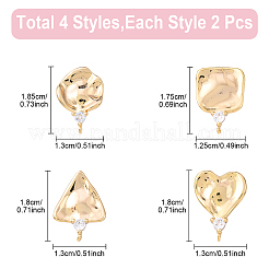 8 шт. 4 стиля латунных сережек-гвоздиков с микропаве из кубического циркония&nbsp;KK-YW0003-14