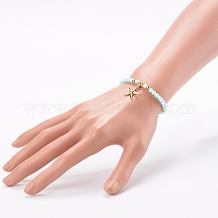 Позолоченные эластичные браслеты с подвесками из нержавеющей стали 304&nbsp;BJEW-JB06096-04