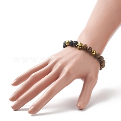 Наборы эластичных браслетов из натурального дерева венге и вулканического камня с синтетическими бусинами из гематита&nbsp;BJEW-JB09213