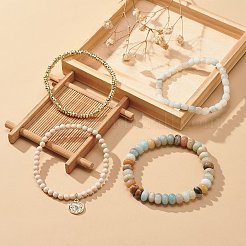 4 шт. 4 стильных браслета из натуральных и синтетических смешанных драгоценных камней&nbsp;BJEW-JB09003