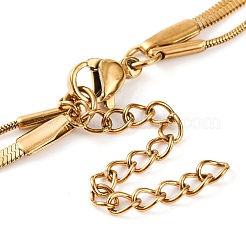 Ожерелья из двухслойной круглой цепочки-змейки и цепочки-елочки из нержавеющей стали 304 для женщин&nbsp;LS-NJEW-G140-16A-G