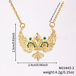 Старинные латунные ожерелья с геометрическим кулоном в виде крыла меча и зеленого кубического циркония PI1133-2