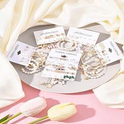 6 комплект сережек из сплава и пластика с жемчугом EJEW-FS0001-25