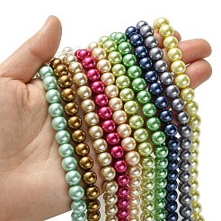 Круглые бусины из экологически чистого окрашенного стекла с жемчугом&nbsp;HY-A002-8mm-M