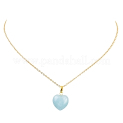 Женское ожерелье-цепочка с подвеской в виде сердца из натурального аквамарина из нержавеющей стали 304&nbsp;NJEW-JN05457-01