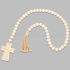 Деревянные круглые бусины и крестообразные подвесные украшения&nbsp;AJEW-WH20816-013A