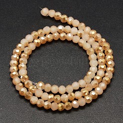 Граненые (32 грань) круглые полурадужные нити стеклянных бусин из имитации нефрита с гальваническим покрытием&nbsp;EGLA-J130-HR01